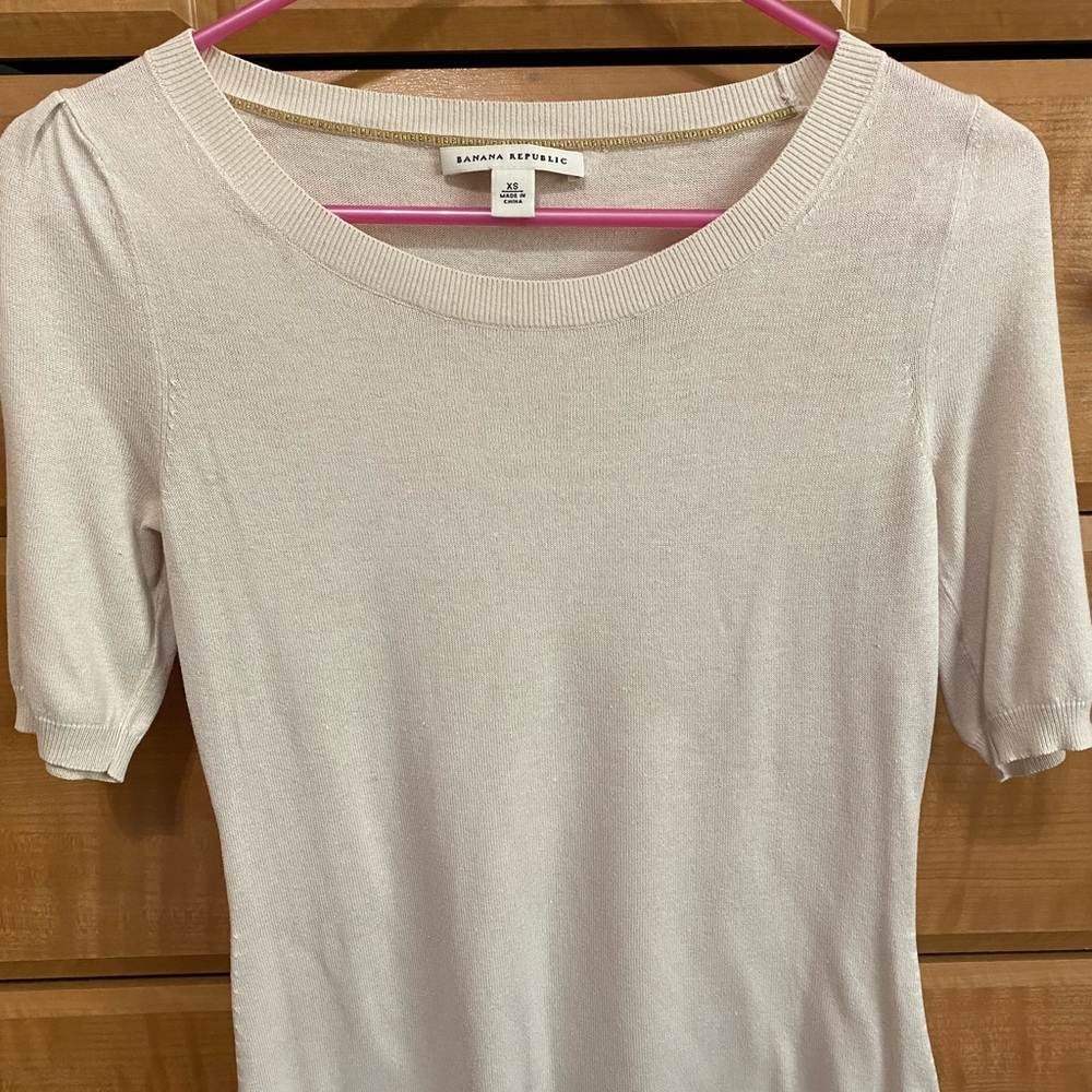 Banana Republic Short Sleeve Silk Sweater Top Cream XS